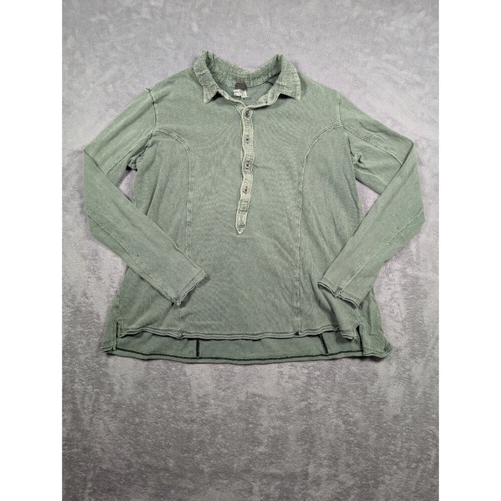 Free People Women’s Top Size XS Green Peasant Boho Henley Hipster Festival
